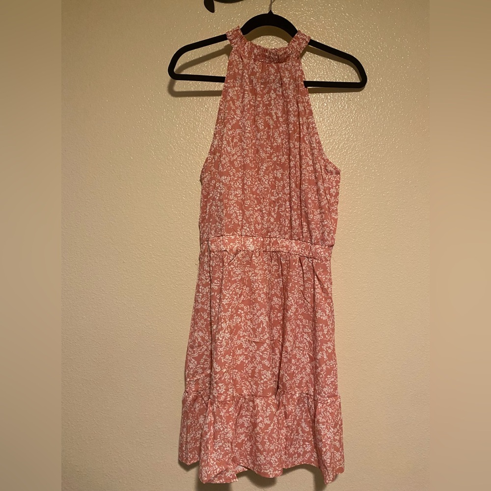 Floral Halter Dress in Pink and White Size L
